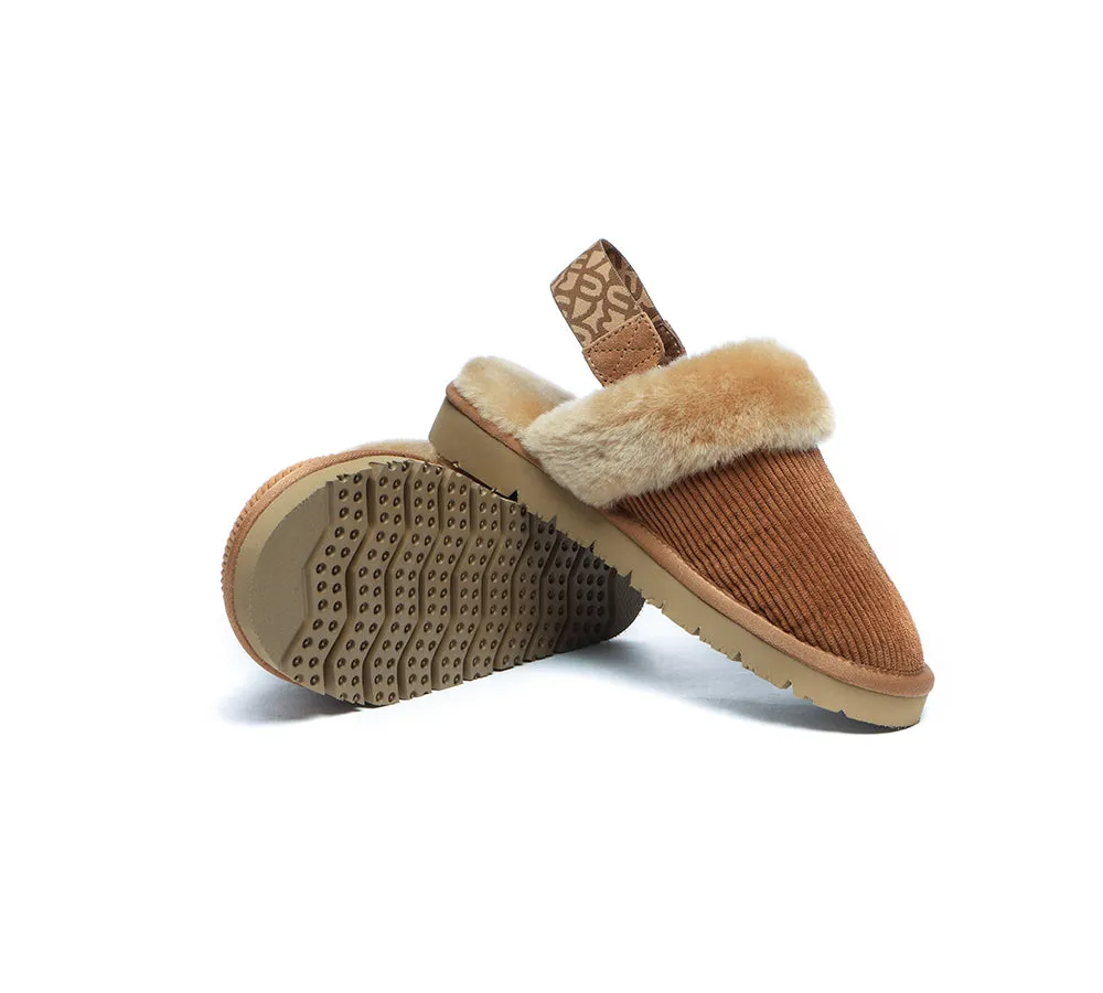 EVERAU® UGG Slippers Women Sheepskin Wool Removable Strap Slingback Corduroy