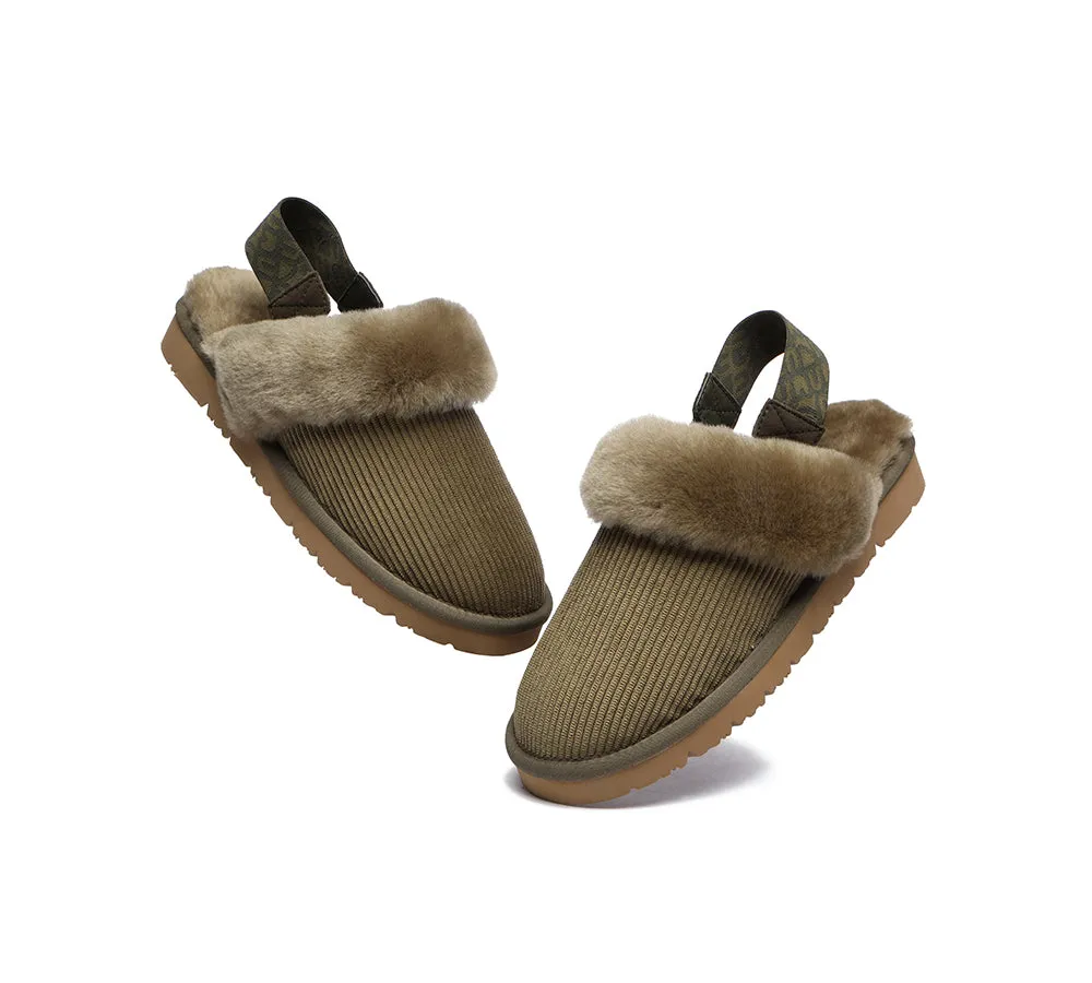 EVERAU® UGG Slippers Women Sheepskin Wool Removable Strap Slingback Corduroy