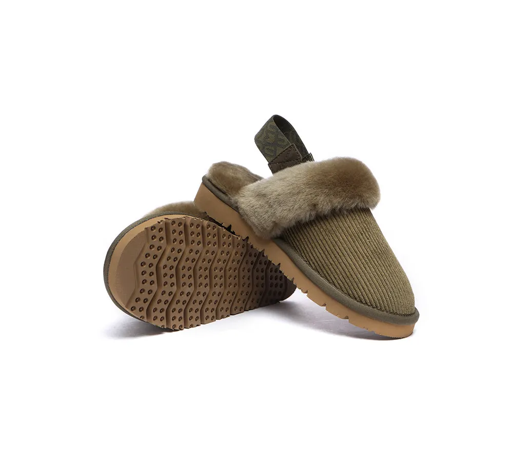 EVERAU® UGG Slippers Women Sheepskin Wool Removable Strap Slingback Corduroy