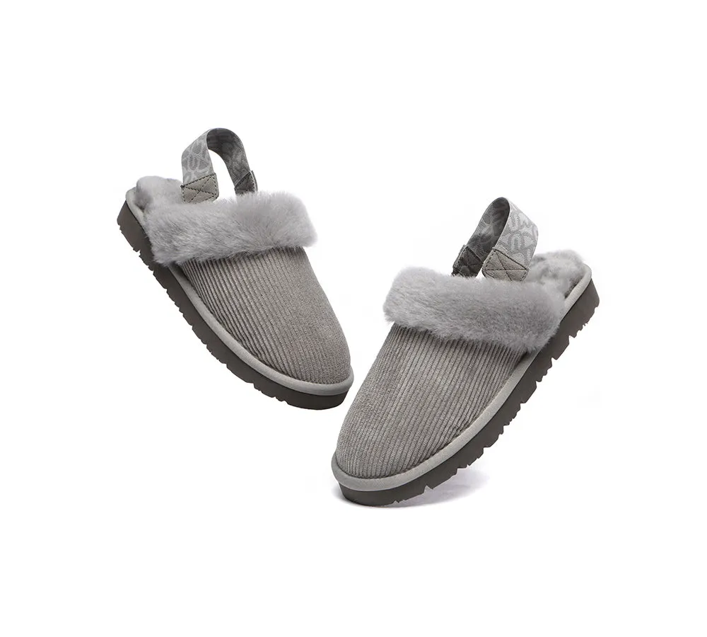 EVERAU® UGG Slippers Women Sheepskin Wool Removable Strap Slingback Corduroy