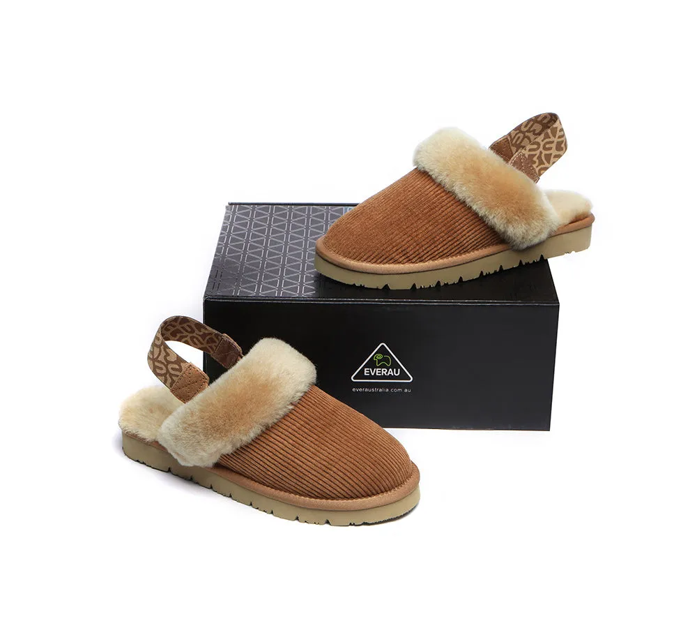 EVERAU® UGG Slippers Women Sheepskin Wool Removable Strap Slingback Corduroy