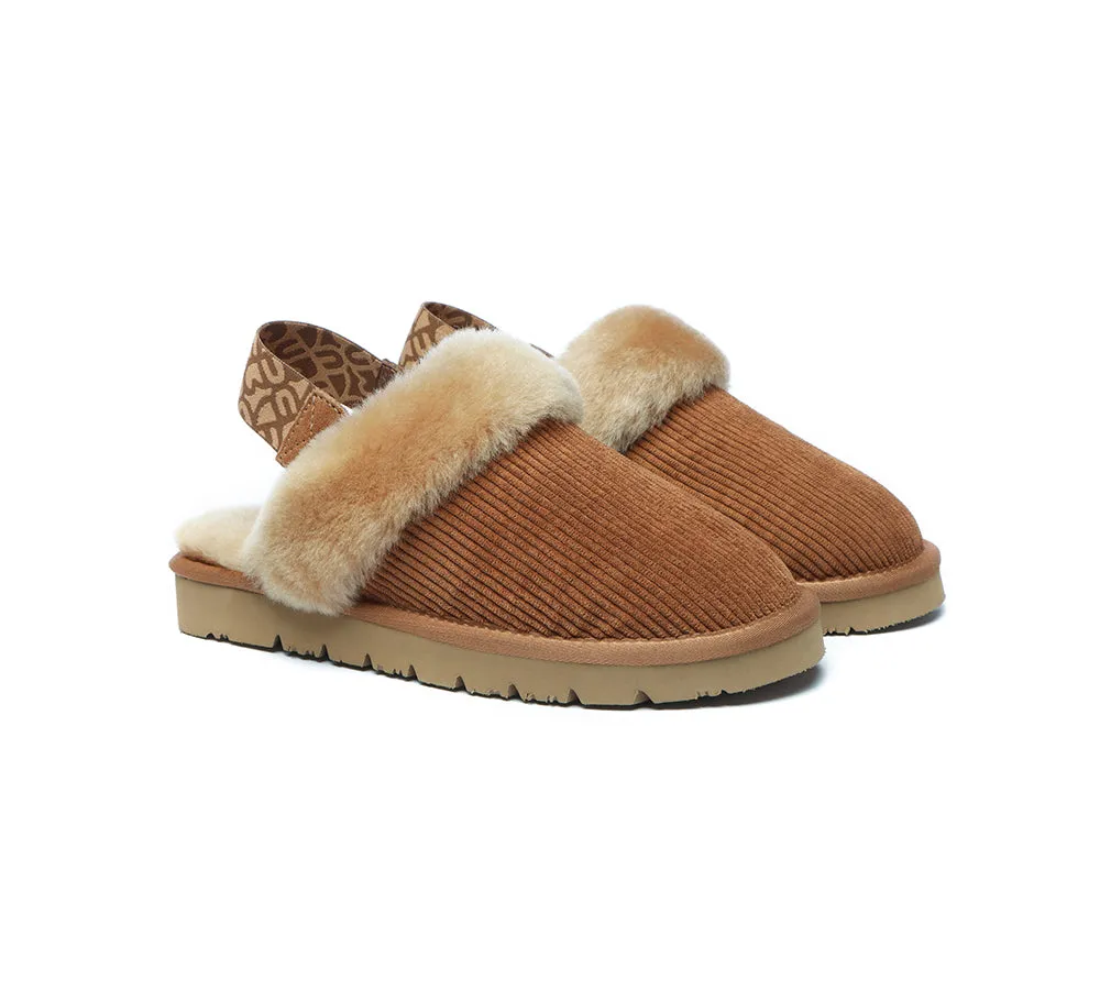 EVERAU® UGG Slippers Women Sheepskin Wool Removable Strap Slingback Corduroy