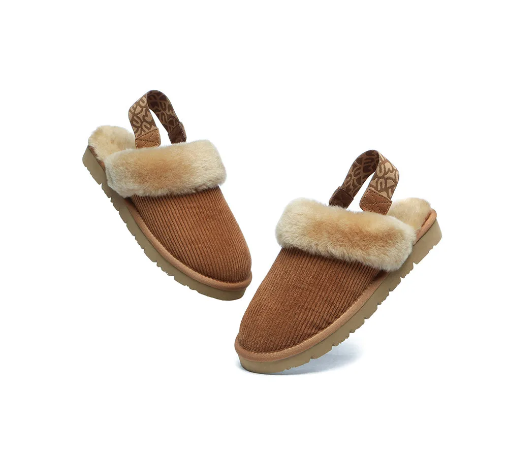 EVERAU® UGG Slippers Women Sheepskin Wool Removable Strap Slingback Corduroy