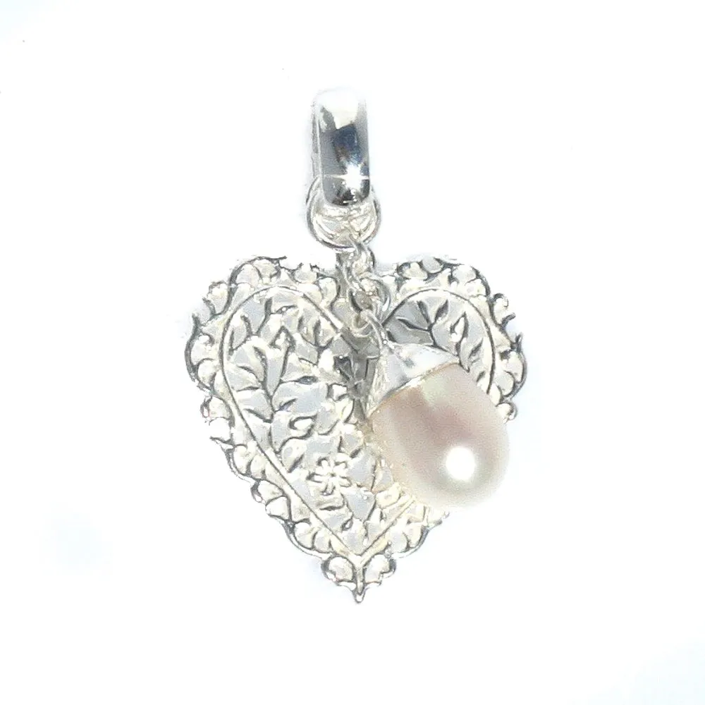 Filagree Heart With Seperate Pearl Pendant