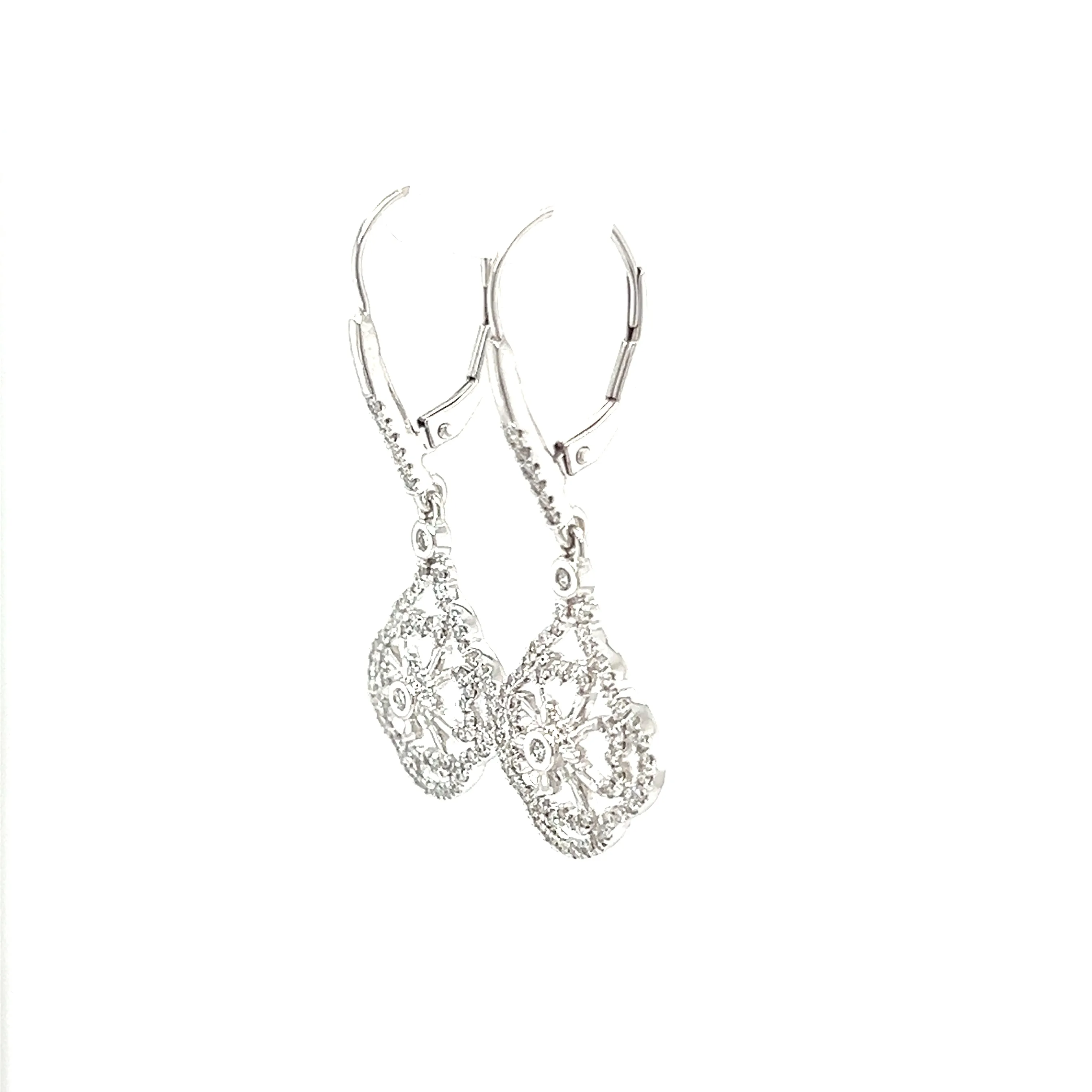 Floral Diamond Dangle Earrings with 0.55ctw of Diamonds in 14K White Gold