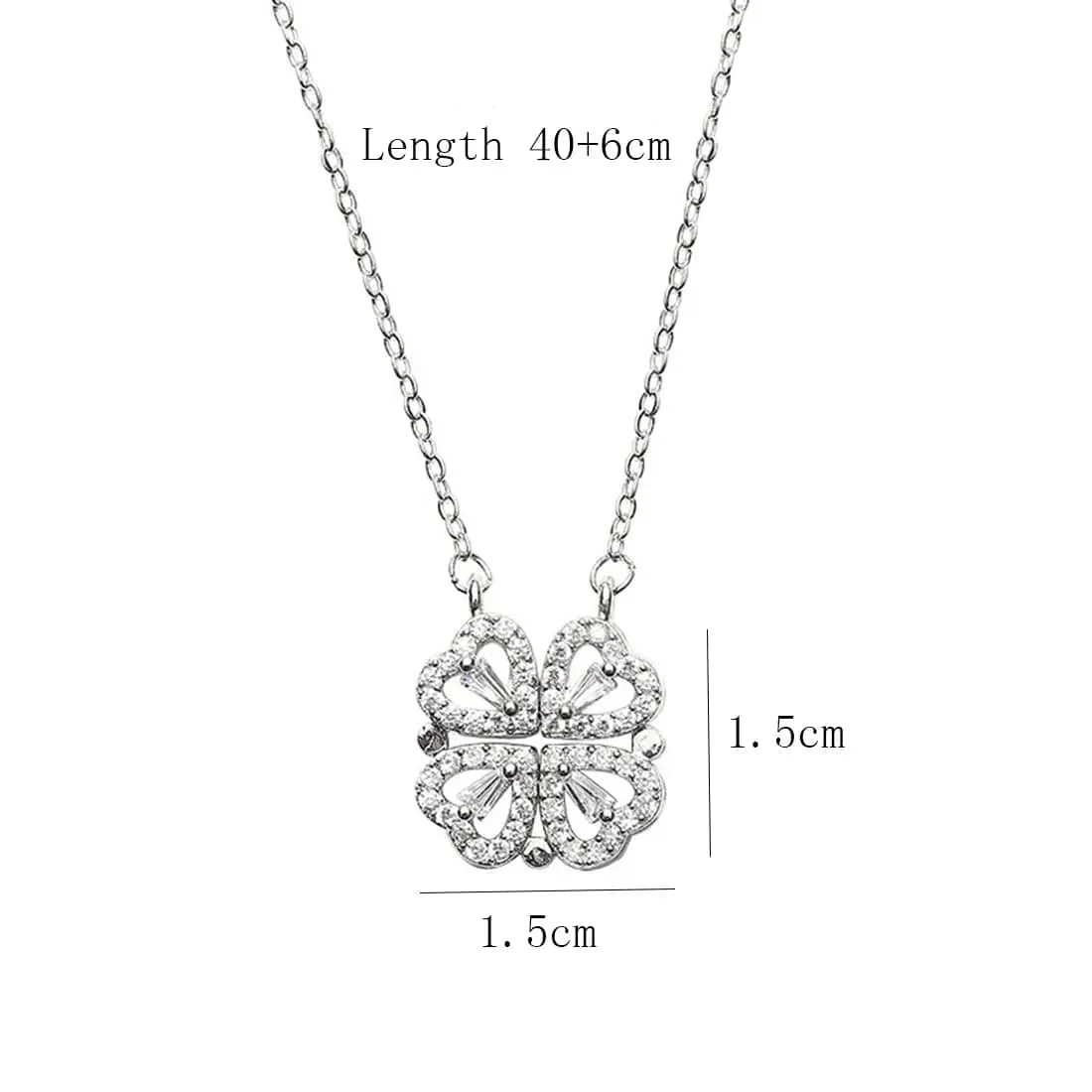 Folding Heart Shaped Four Leaf Clover Necklace