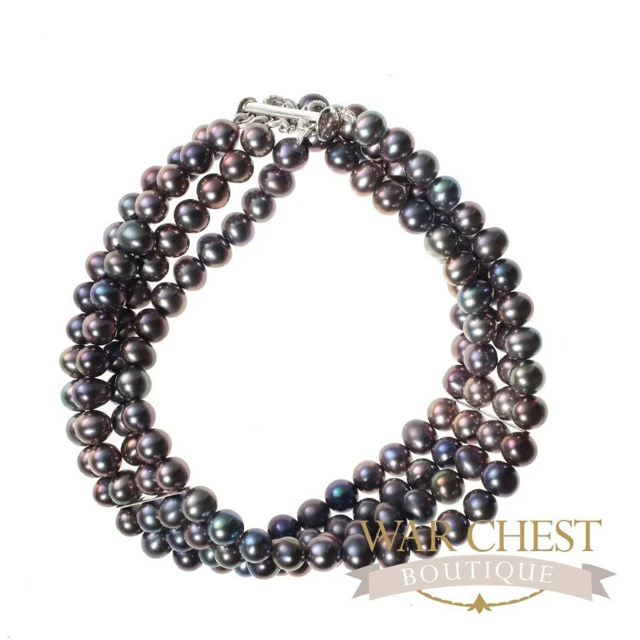 Four Strand Stayed Black Pearl Bracelet