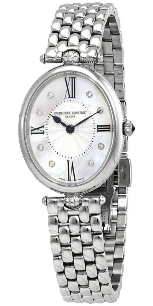 Frederique Constant Classics Art Deco Stainless Steel Oval Case Mother-of-Pearl Dial Diamonds Quartz Womens Watch FC-200MPWD3VD6B