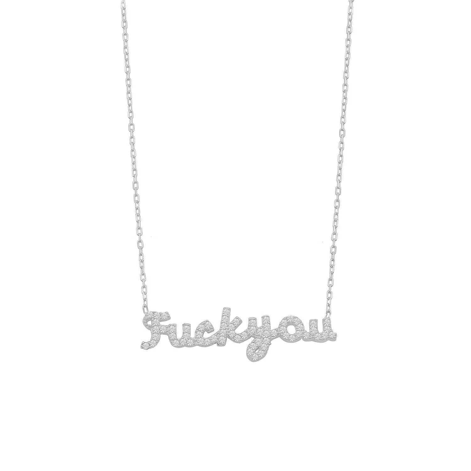 Fuck You Pave Script Necklace