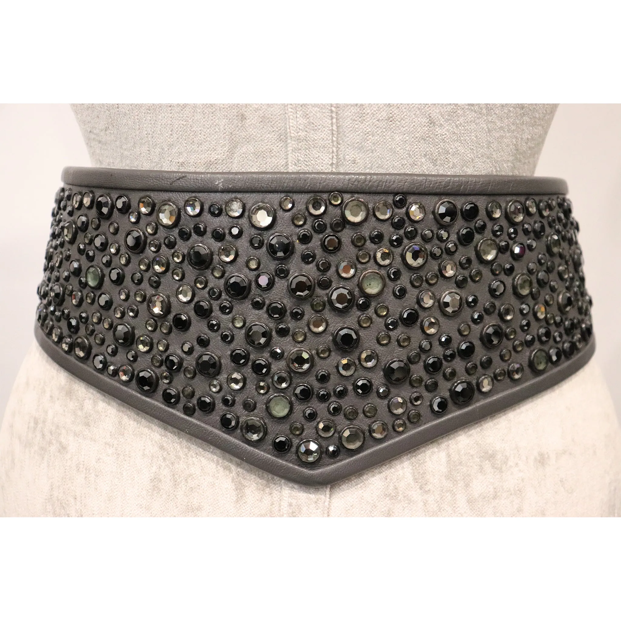 Galanos Gunmetal Rhinestone Wide Leather Belt