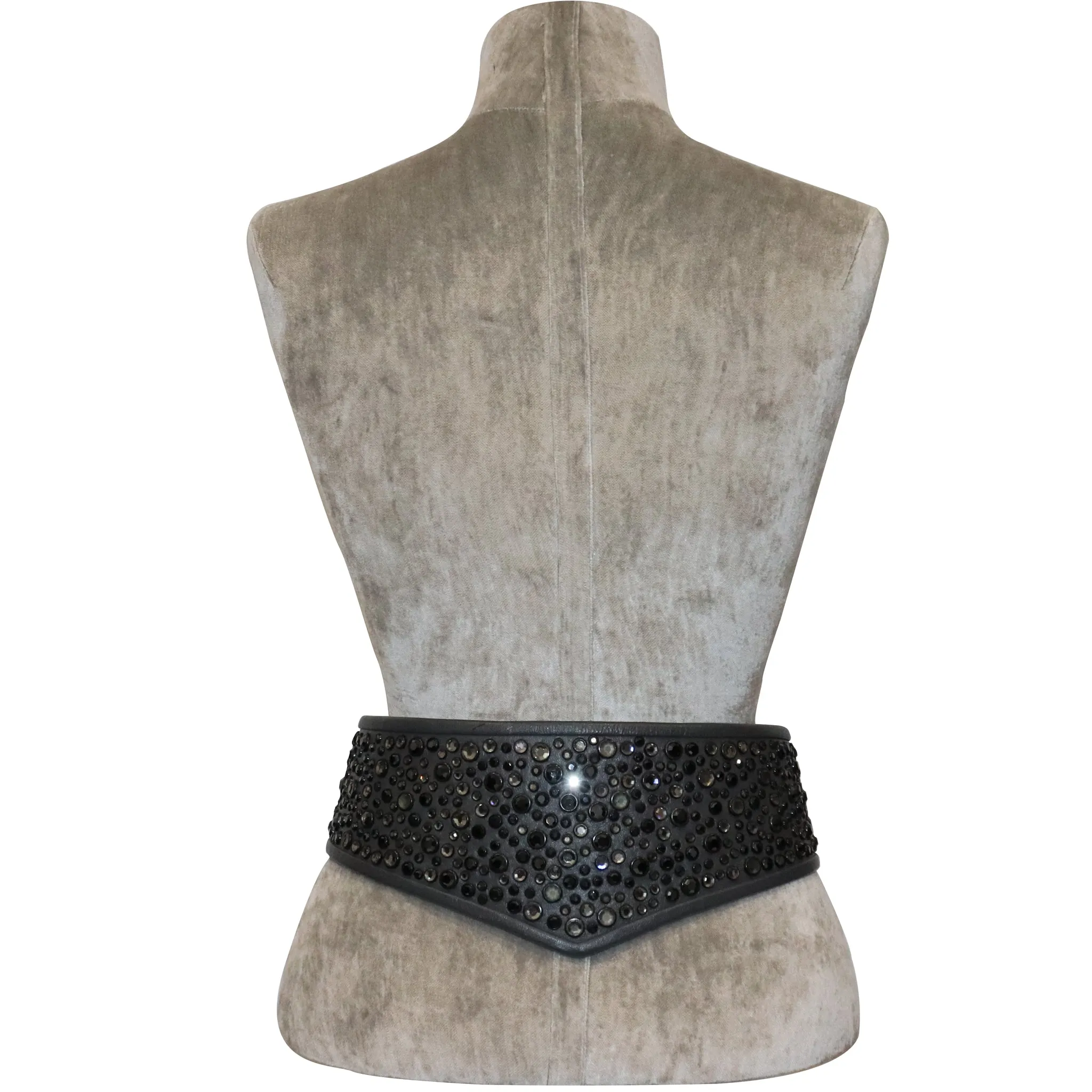 Galanos Gunmetal Rhinestone Wide Leather Belt