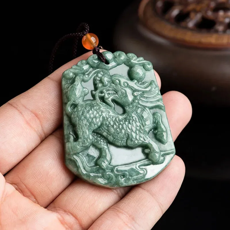 Genuine natural Jadeite Kirin pendant men's and women's