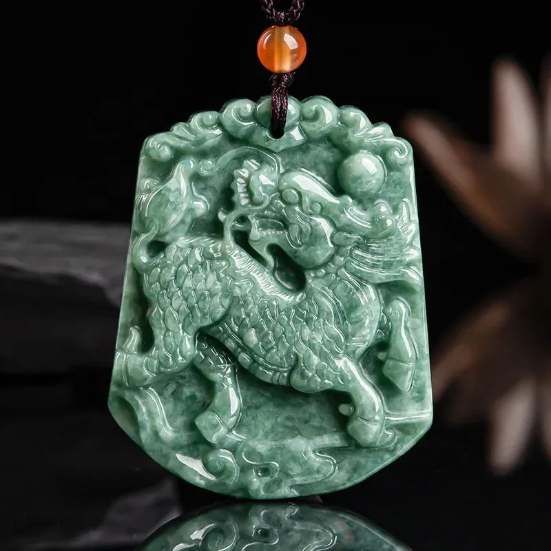 Genuine natural Jadeite Kirin pendant men's and women's