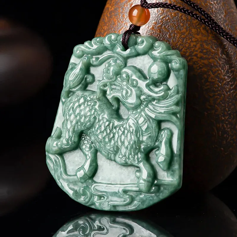 Genuine natural Jadeite Kirin pendant men's and women's