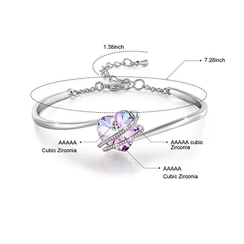 GEORGE · SMITH Womens Silver Bracelet Heart Bracelet for Women with Purple Crystal