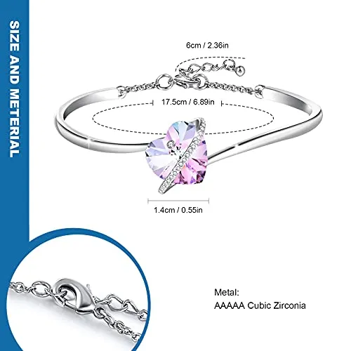 GEORGE · SMITH Womens Silver Bracelet Heart Bracelet for Women with Purple Crystal