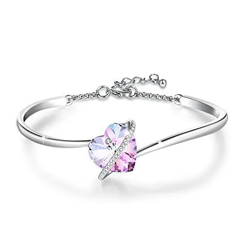 GEORGE · SMITH Womens Silver Bracelet Heart Bracelet for Women with Purple Crystal