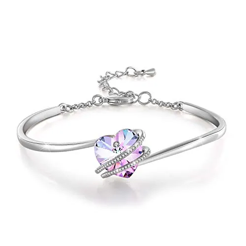 GEORGE · SMITH Womens Silver Bracelet Heart Bracelet for Women with Purple Crystal