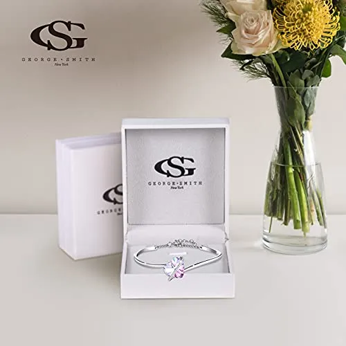 GEORGE · SMITH Womens Silver Bracelet Heart Bracelet for Women with Purple Crystal