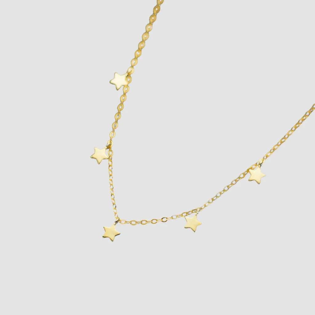 Gold Plated Delicate Five Star Necklace