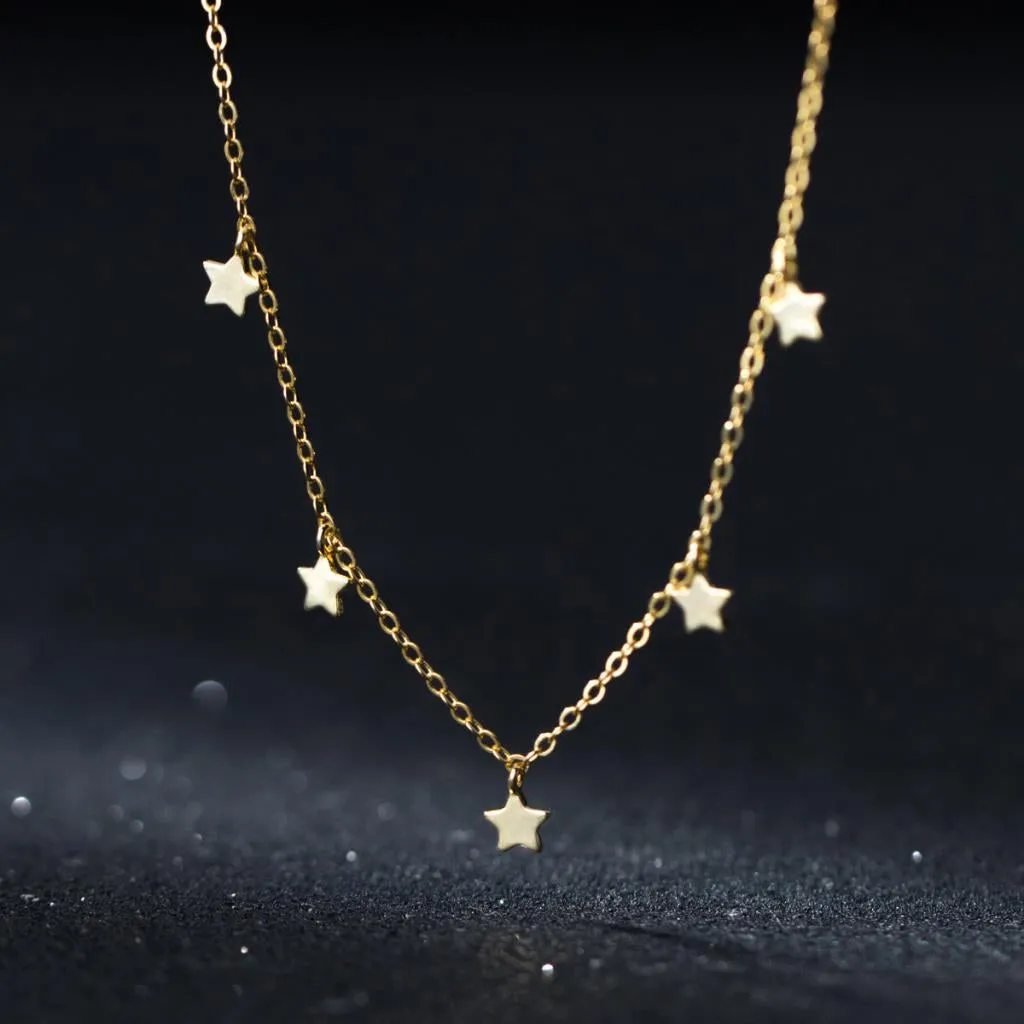 Gold Plated Delicate Five Star Necklace