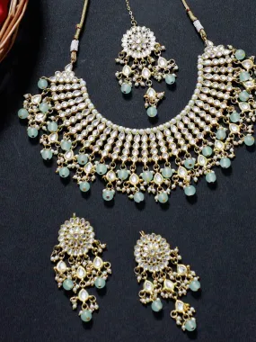 Gold Plated Light Green Kundan Choker Necklace Set