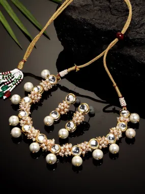 Gold-Plated Pearl Ball and Kundan Studded Handcrafted Necklace Set