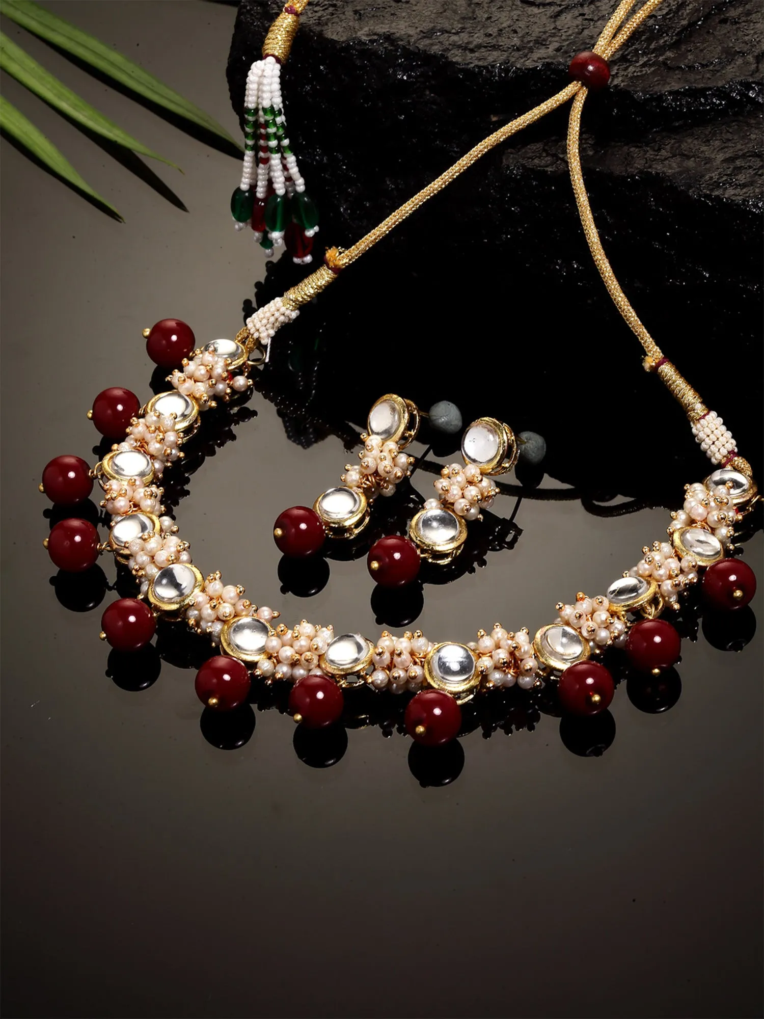 Gold-Plated Pearl Ball and Kundan Studded Handcrafted Necklace Set