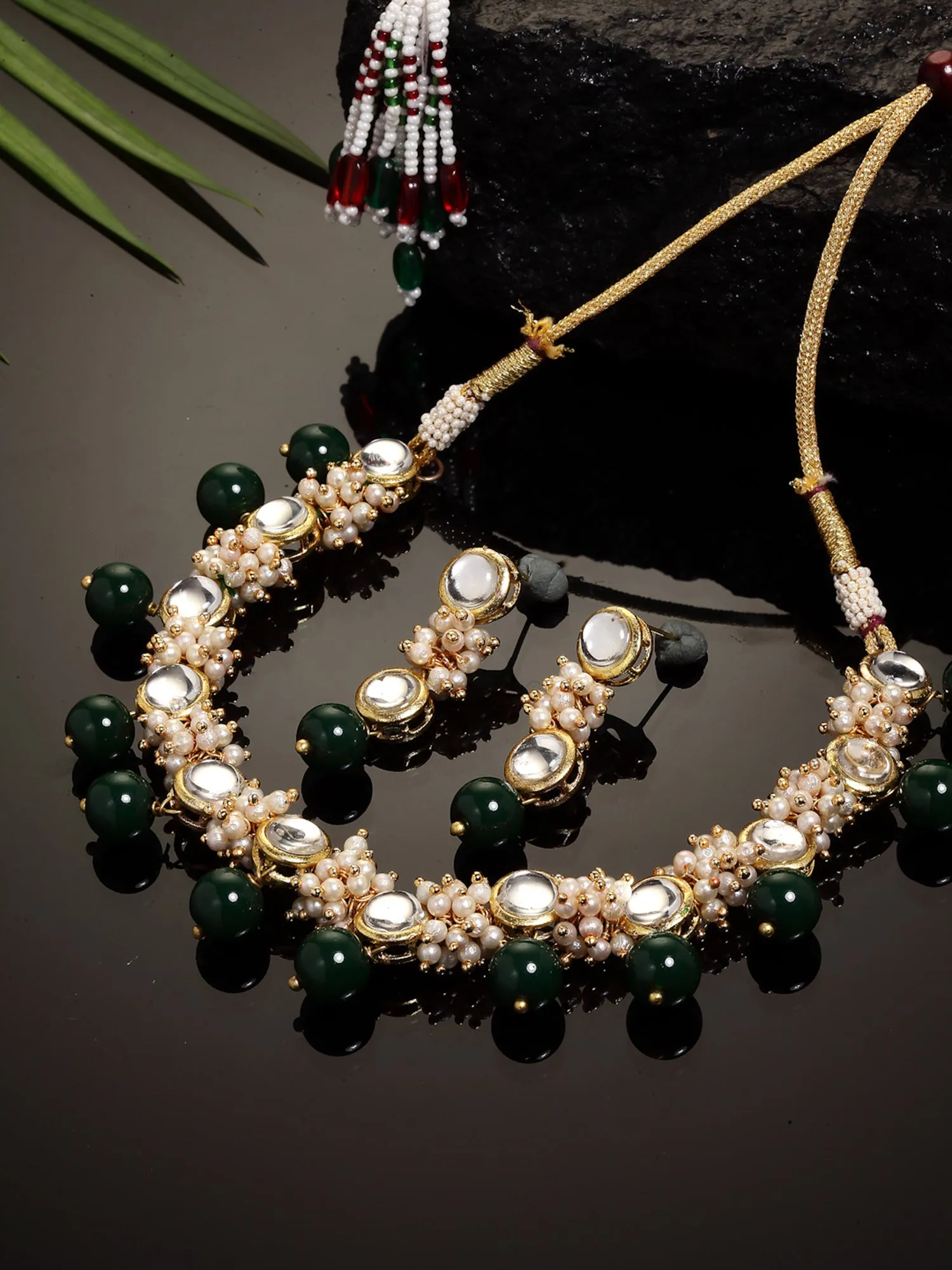 Gold-Plated Pearl Ball and Kundan Studded Handcrafted Necklace Set