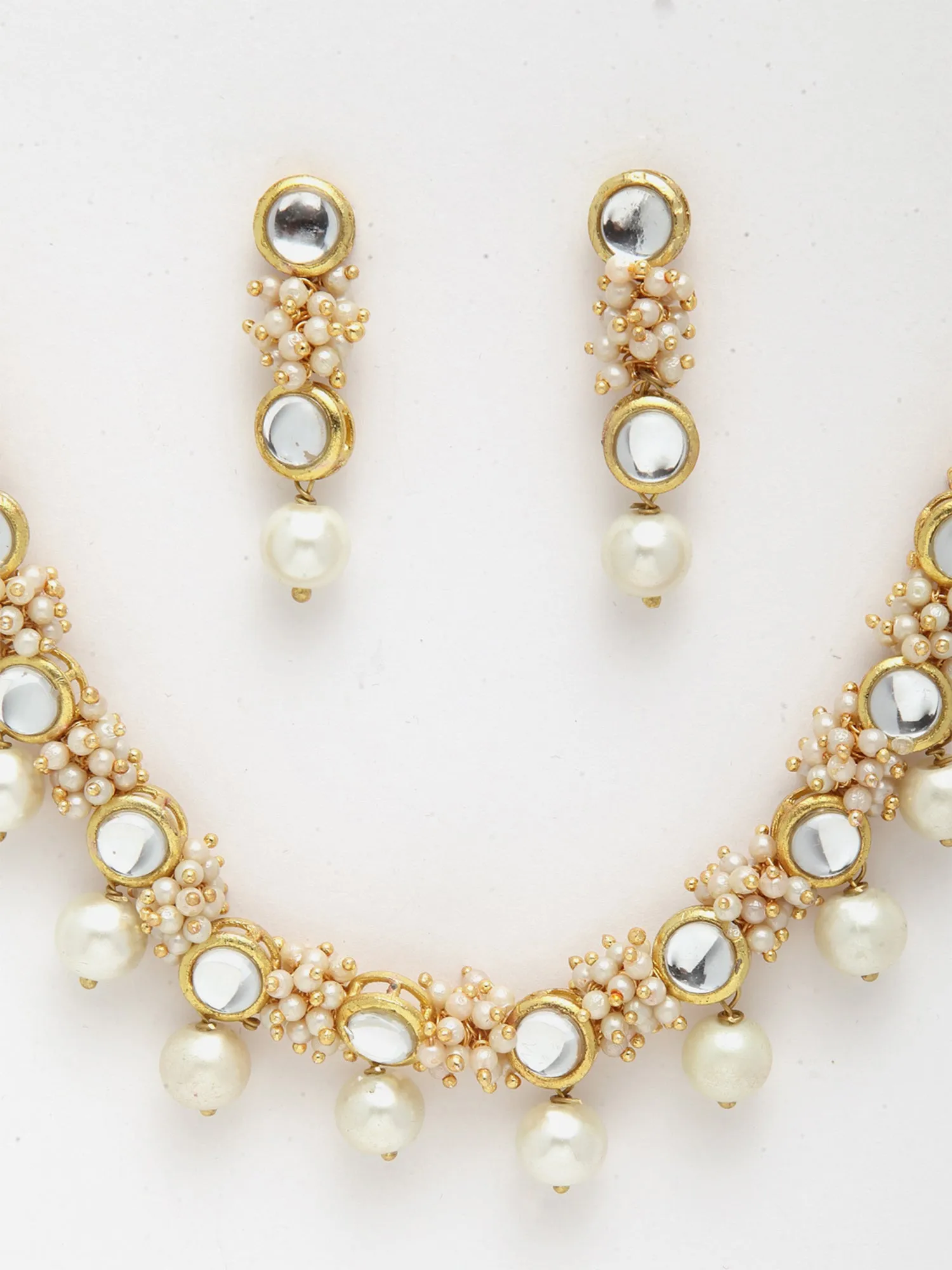 Gold-Plated Pearl Ball and Kundan Studded Handcrafted Necklace Set