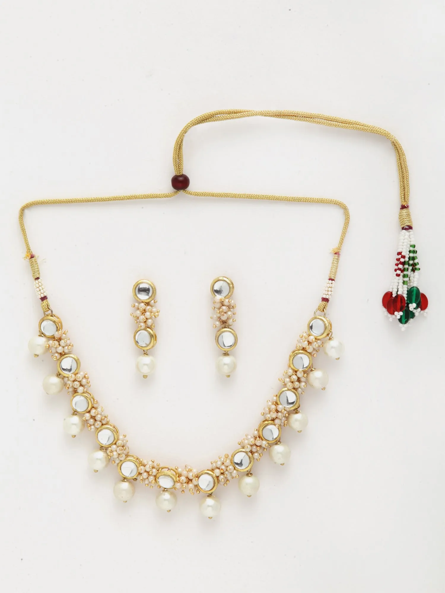 Gold-Plated Pearl Ball and Kundan Studded Handcrafted Necklace Set