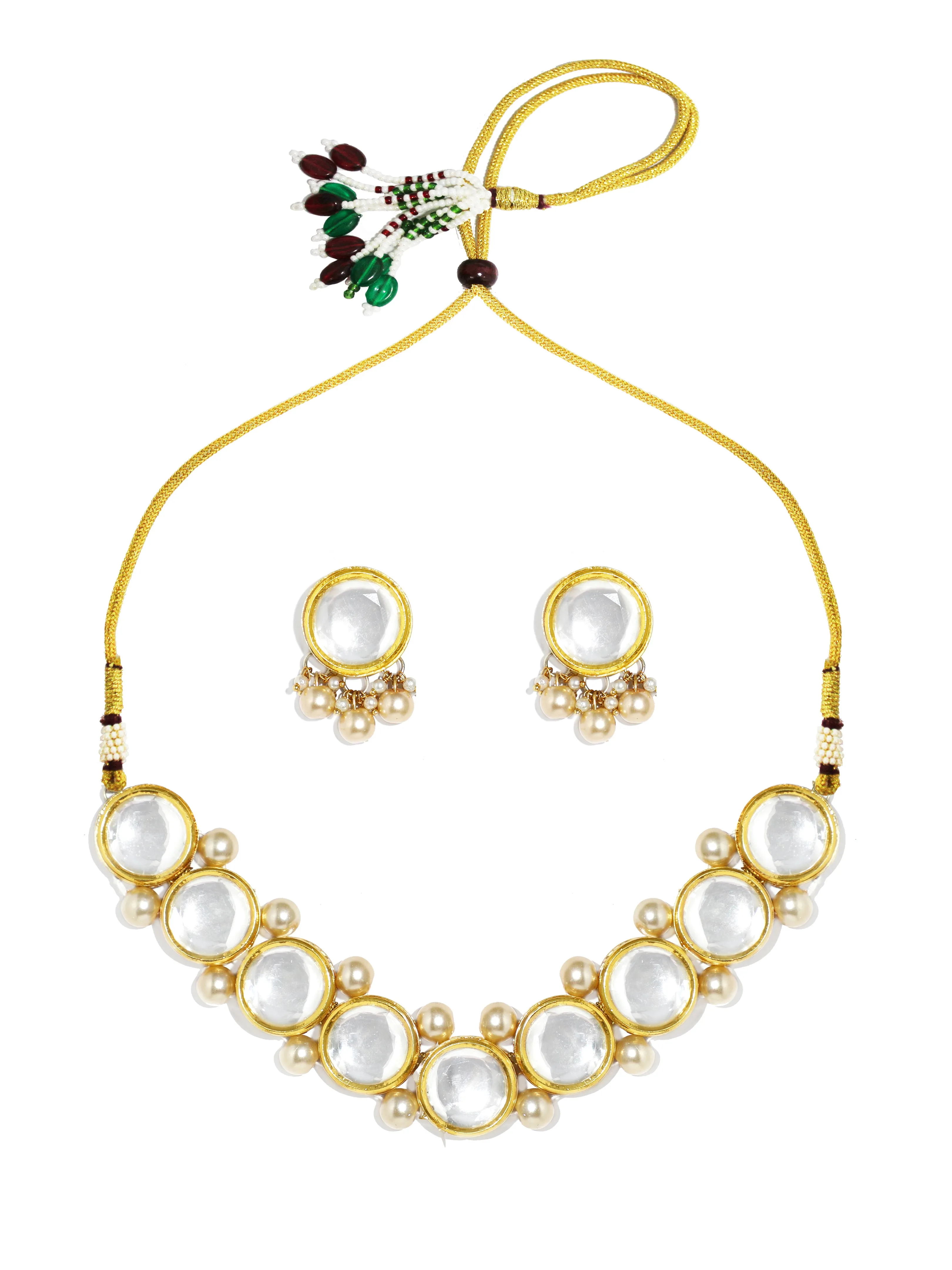 Gold Plated Pearl Beads Polki Kundan Choker Necklace Set