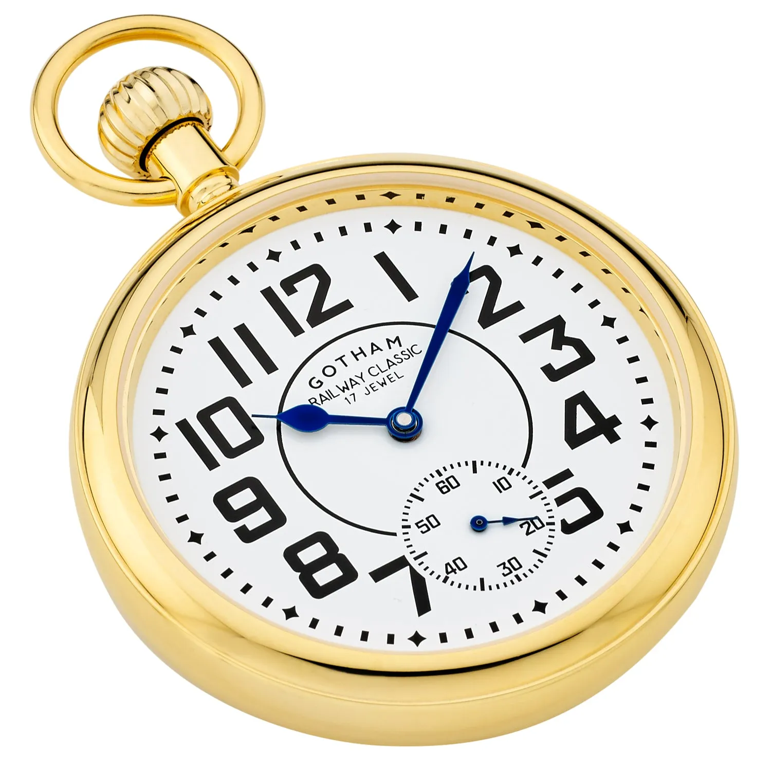 Gotham Men's Gold-Plated Stainless Steel Mechanical Hand Wind Railroad Pocket Watch # GWC14102G