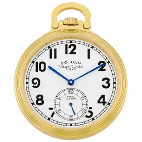 Gotham Men's Gold Plated Stainless Steel Mechanical Hand Wind Railway Classic Nostalgia Series Pocket Watch # GWC14114G