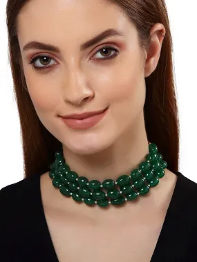 Green Tumble Stone Studded Beaded Choker Necklace for Women