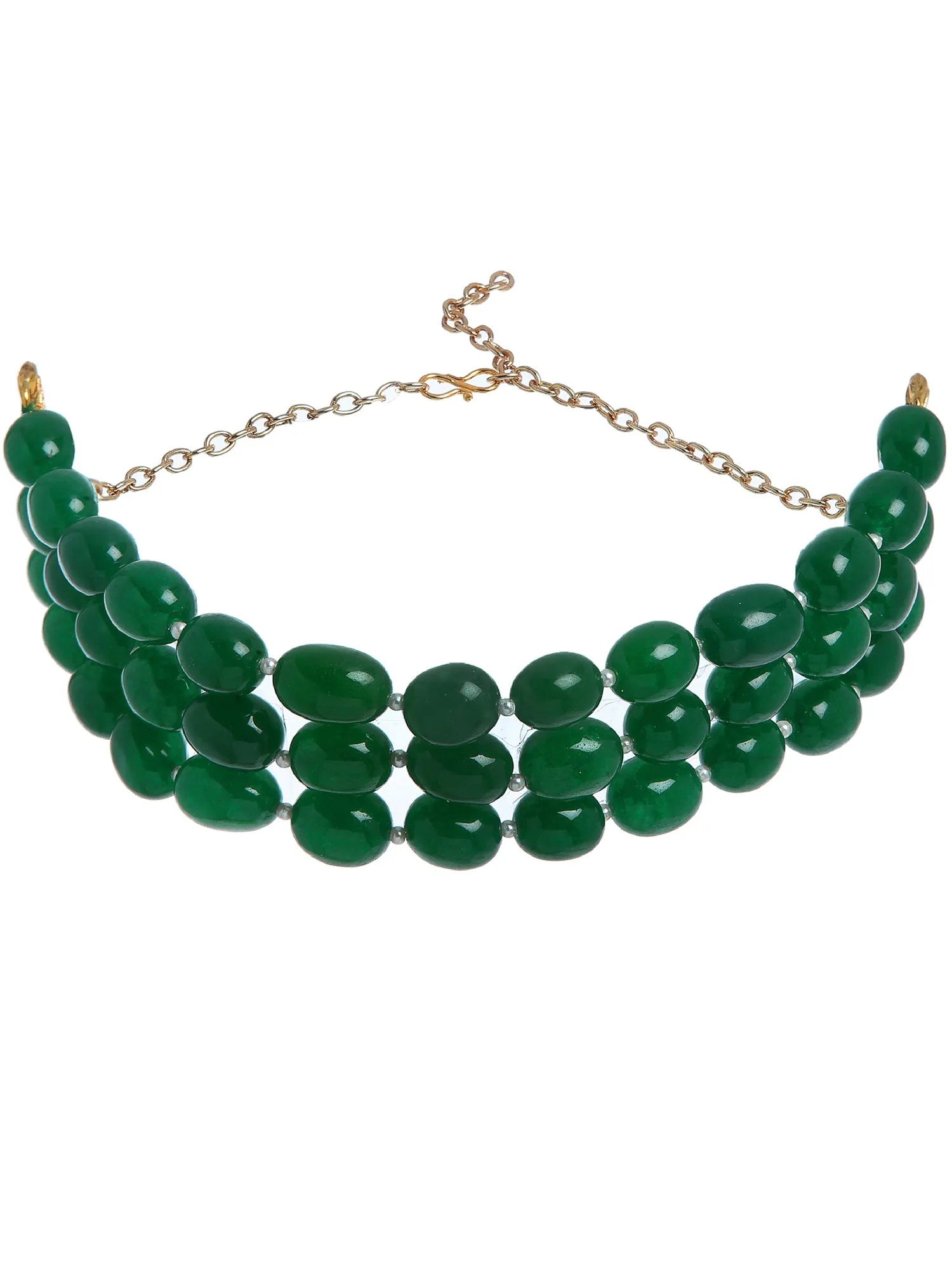 Green Tumble Stone Studded Beaded Choker Necklace for Women