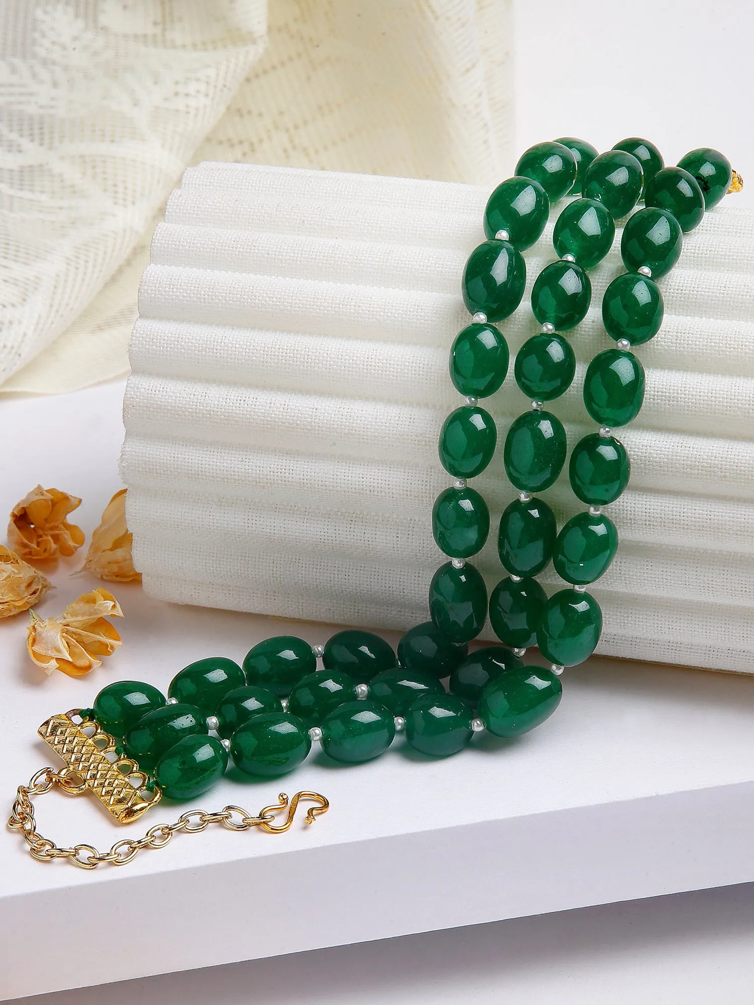 Green Tumble Stone Studded Beaded Choker Necklace for Women