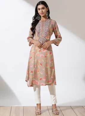 Grey Dhaage Collection Printed Kurta With Embroidery