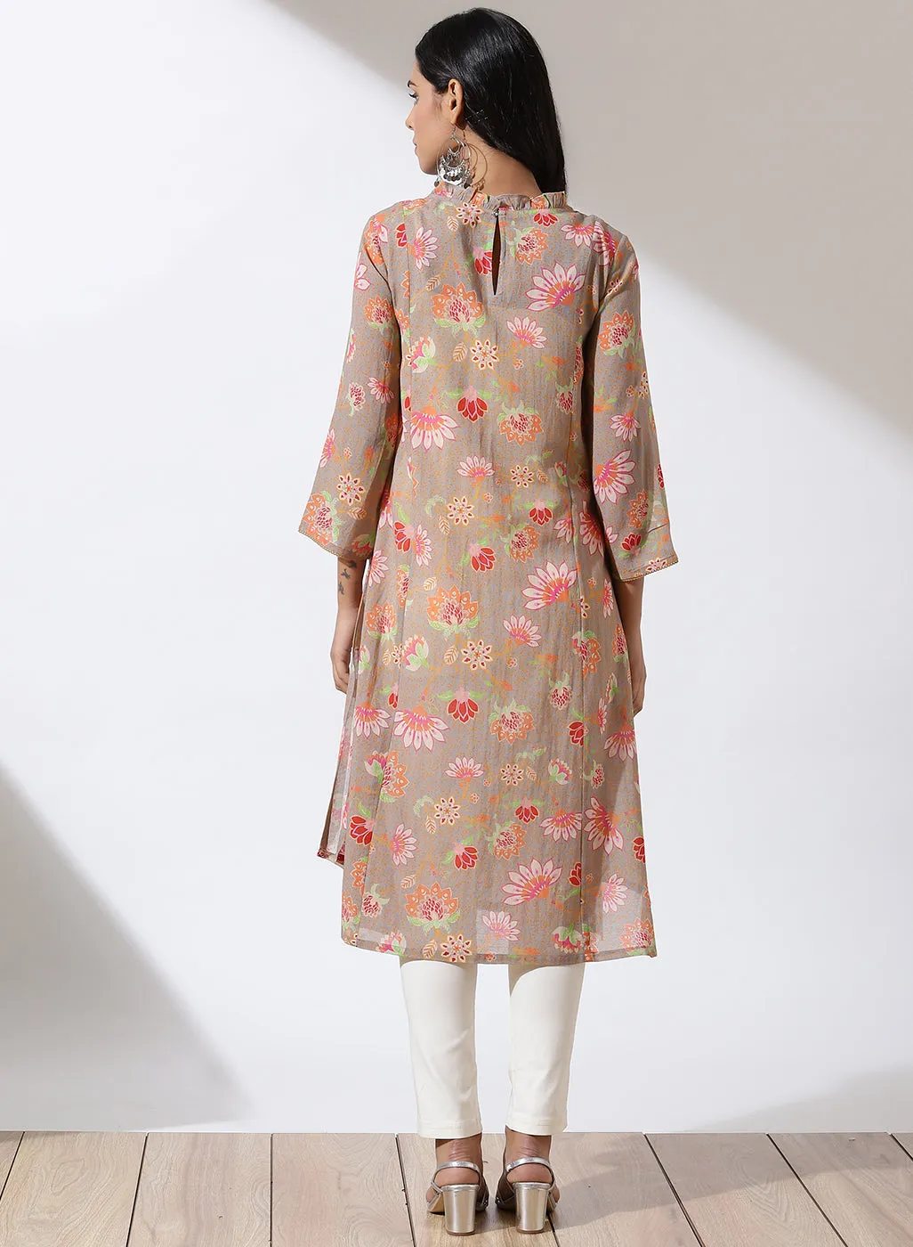 Grey Dhaage Collection Printed Kurta With Embroidery