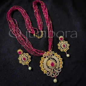 Handmade Ruby Pink CZ crystal beads Mala set