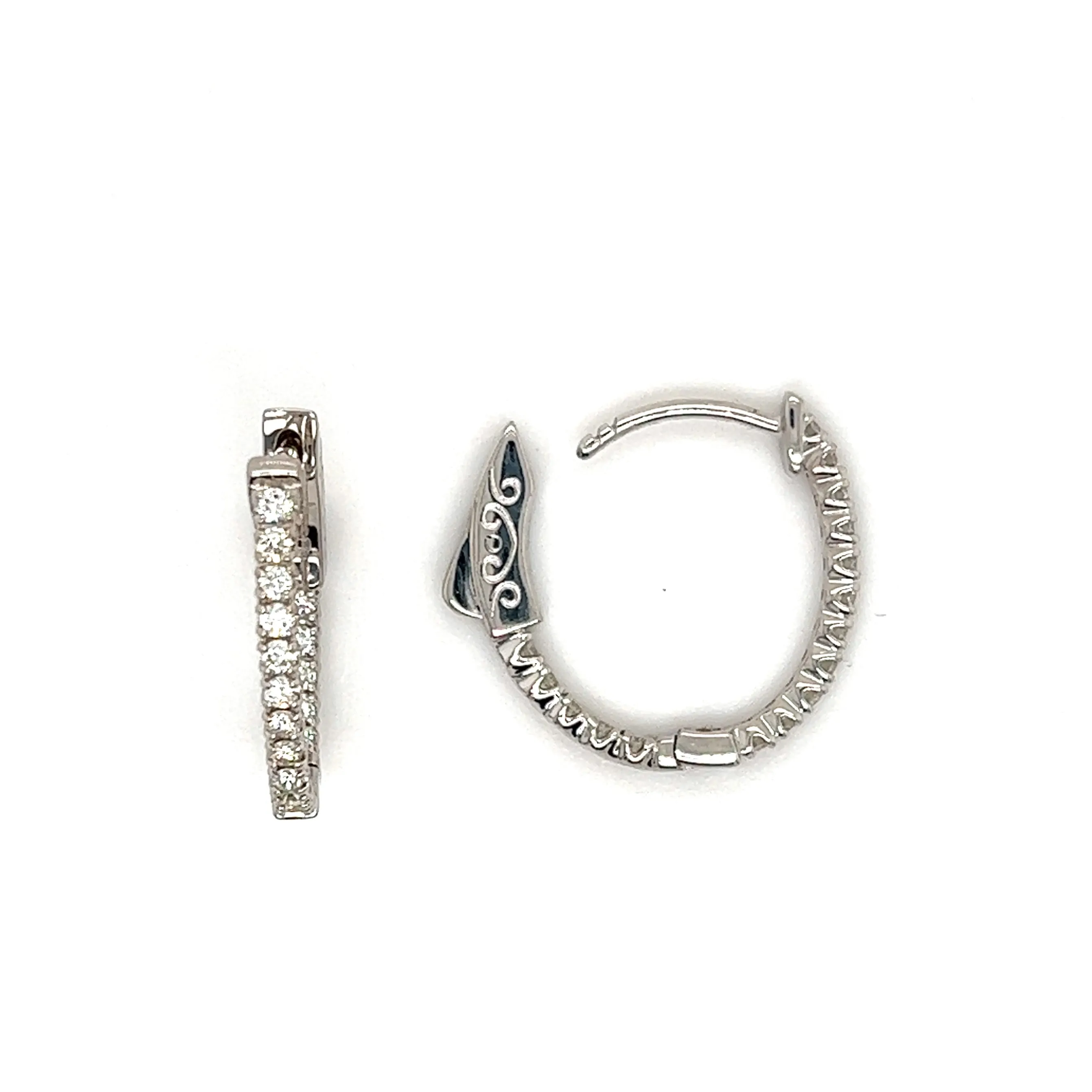 Inside Out Hoop Earrings with Thirty-Two Diamonds in 14K White Gold