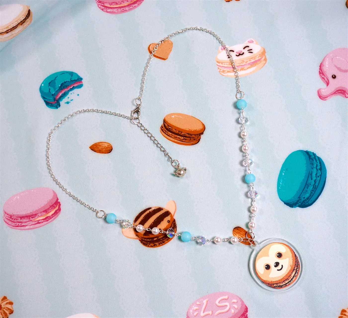 Instant Shipping! Sloth or Cat Lovely Macaron Necklace (2 Colors)