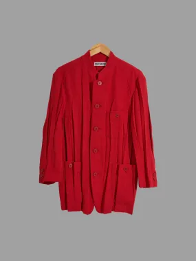 Issey Miyake red creased polyester 5 button stand collar blazer - size M L