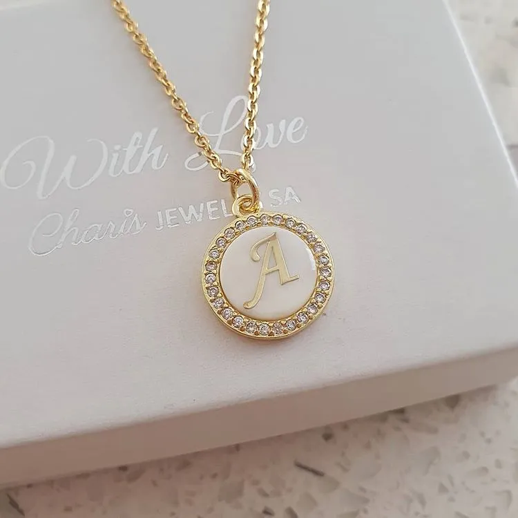 K18 - Initial Letter Necklace A-Z, Gold Stainless Steel with CZ Stones