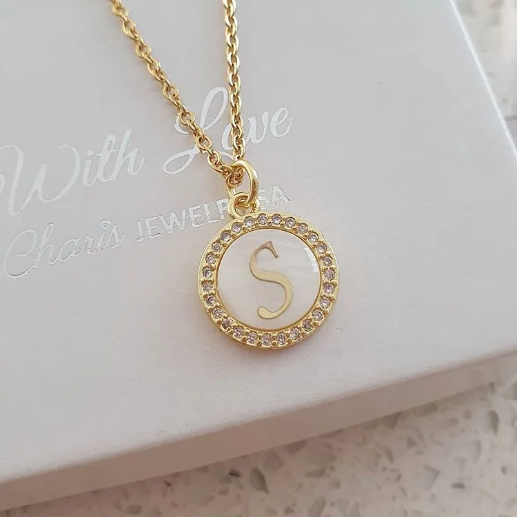 K18 - Initial Letter Necklace A-Z, Gold Stainless Steel with CZ Stones