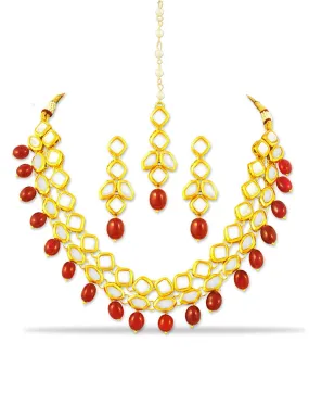 Karatcart 22K GoldPlated Antique Origins Kundan Red Drop Necklace Set for Women