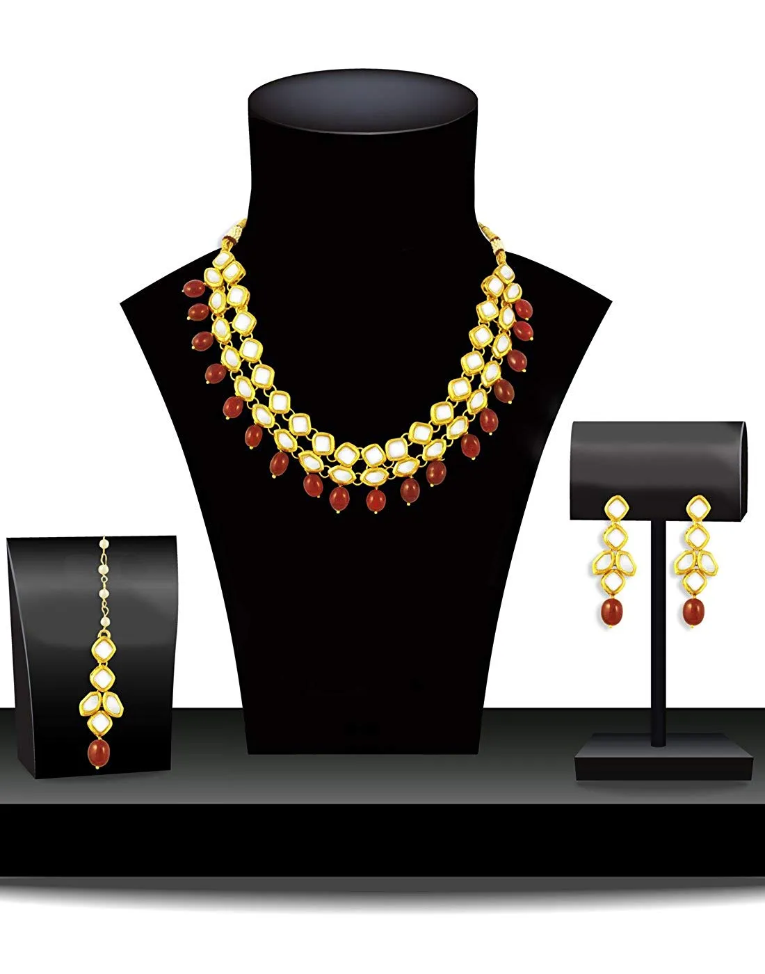 Karatcart 22K GoldPlated Antique Origins Kundan Red Drop Necklace Set for Women