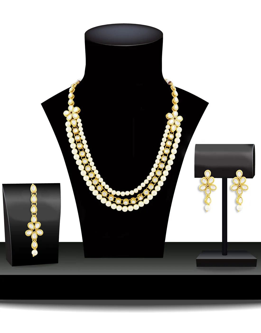 Karatcart 22K GoldPlated Kundan Layered White Pearl Rani Haar Necklace Set