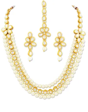 Karatcart 22K GoldPlated Kundan Layered White Pearl Rani Haar Necklace Set