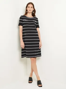 Knee Length Shift Dress - Scoop Neck Intarsia Knit